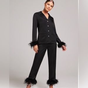 Nadine Merabi Lux PJ Set Black Satin Size XS
